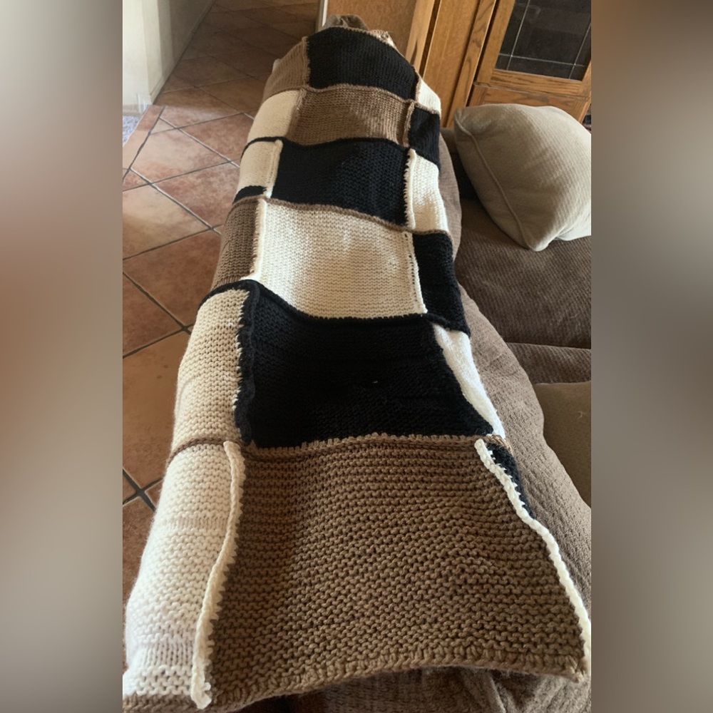 Handmade Brown, Cream, & Black Crocheted Afghan